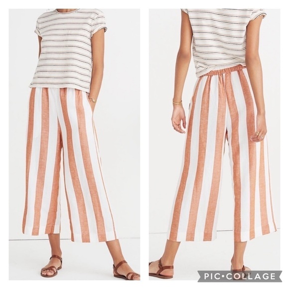 Nwt Madewell Huston Pull-On Crop Pants In Evelyn Stripe Linen Viscose Blend - Picture 2 of 7